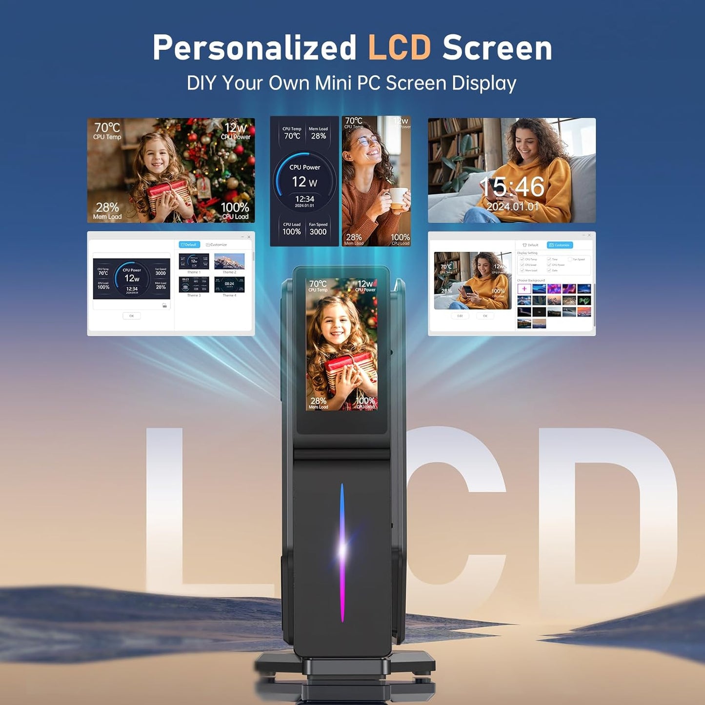 ACEMAGIC S1 N97 Mini PC (fino a 3,6 GHz, 4C/4T) 16 GB RAM 512 GB M.2 SSD, Mini Computer WiFi6&LCD Custom RGB,Intel Alder Lake Mini PC Supporto SSD SATA da 2,5", Bluetooth 5.2, 2 HDMI